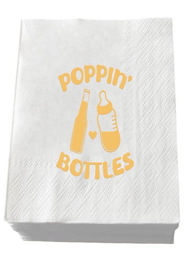 SWEETTALA Poppin' Bottles Paper Napkins 50 Pack White and Gold Cocktail Napkin for Baby Shower Gender Reveal Party Decorations 3-Ply - Image 1